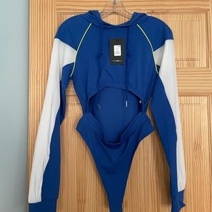 Fashion Nova Blue Hooded Body Suit Size. M. New With tags